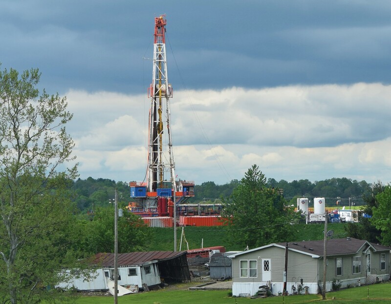 Houses and fracking equipment