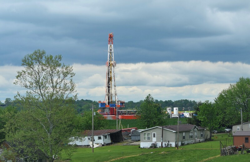 Houses and fracking equipment