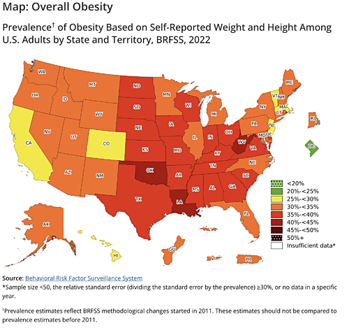 Obesity Prevalence in the US by State 2022