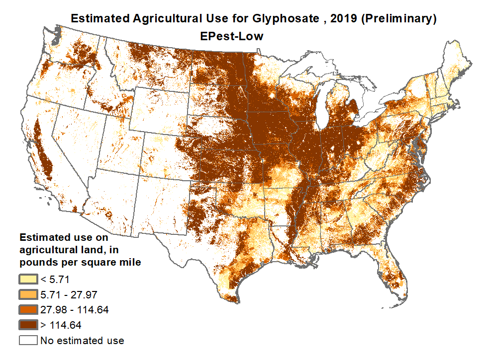 Estimated agricultural use for glyphosate in the United States in 2019